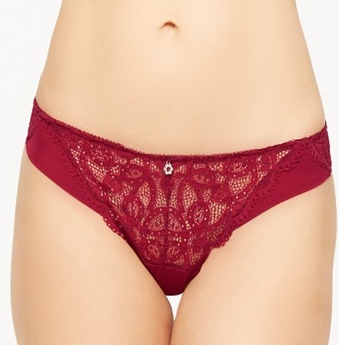 Maroon Thread Embroidery Seductive Lace Thong, NikkiandNaomi