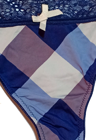 Printed Check Blue Color Thong Panty, NikkiandNaomi