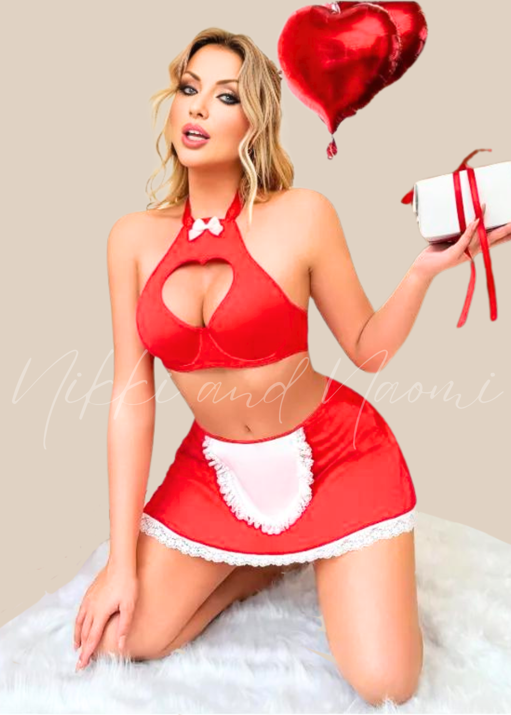 Red 3-piece cosplay lingerie set