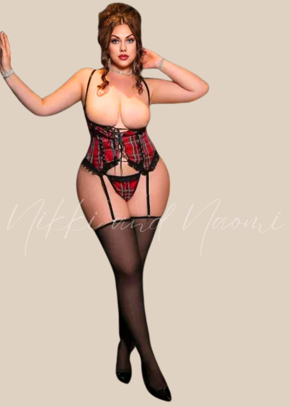 Red plaid lingerie set with ruffles