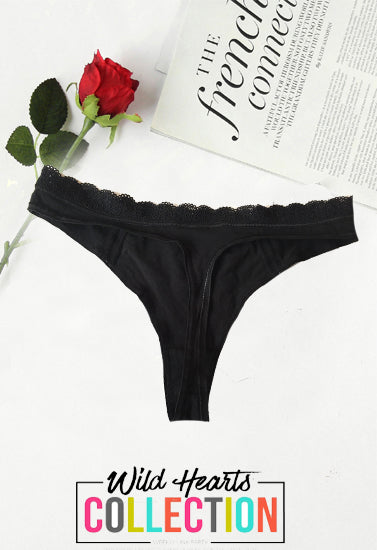 Black Soft & Sleek Cotton Thong, NikkiandNaomi