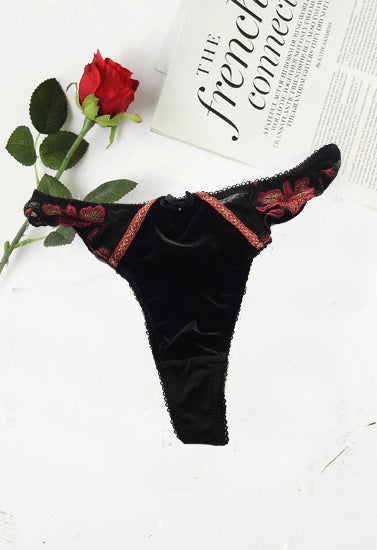 Sexy Floral Lace High Waisted Velvet Thong