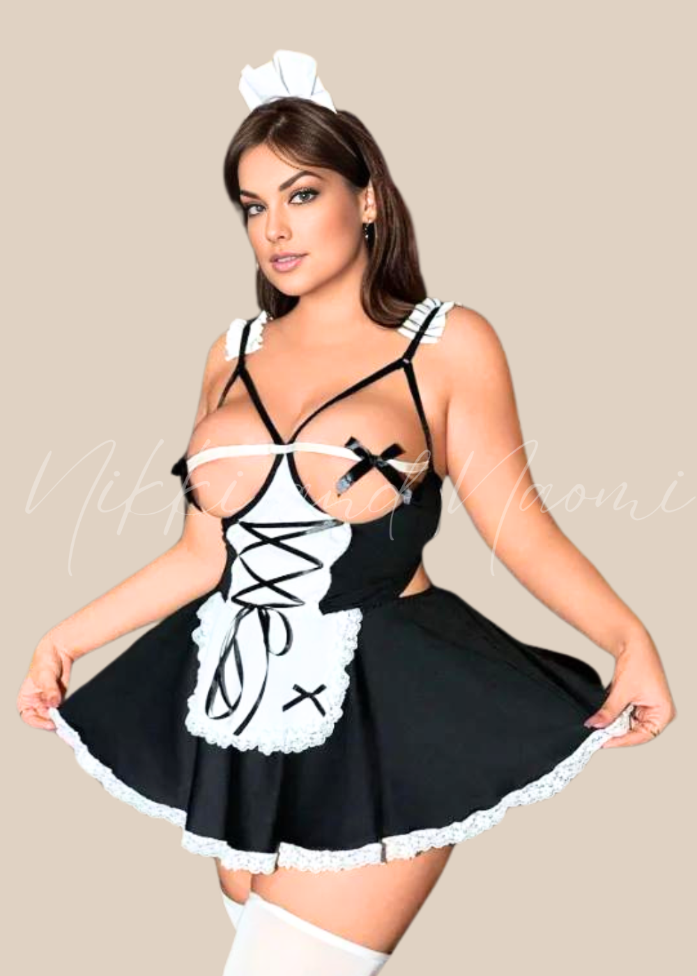 Sexy black and white maid roleplay outfit