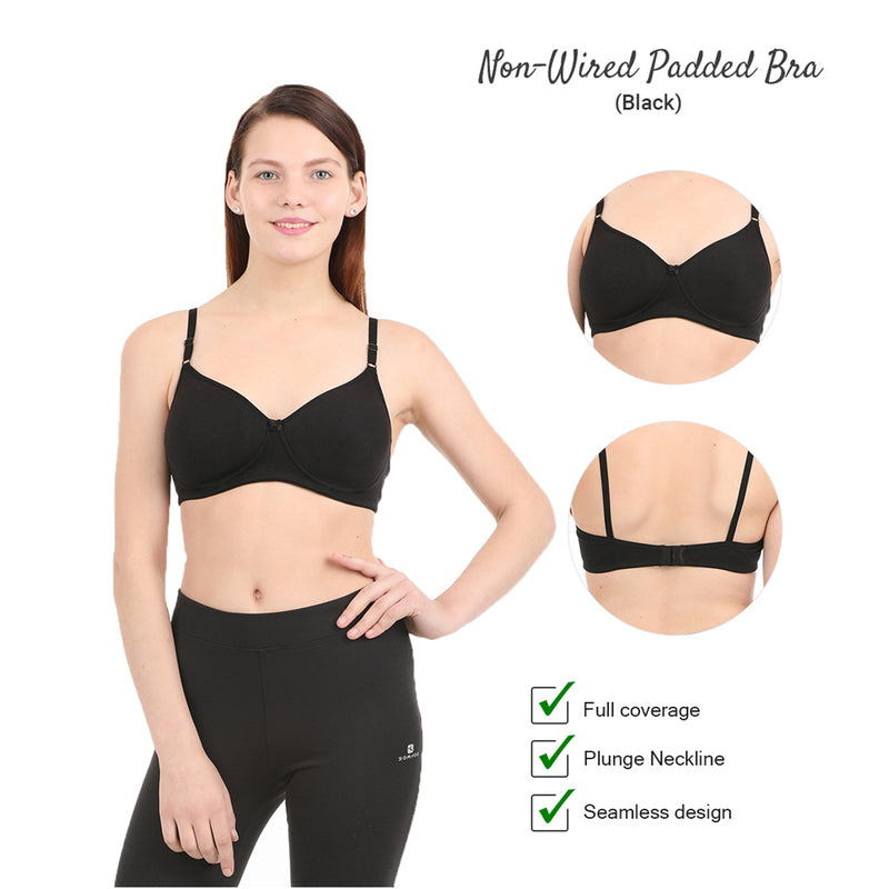 Black Non Wired Padded Bra, NikkiandNaomi