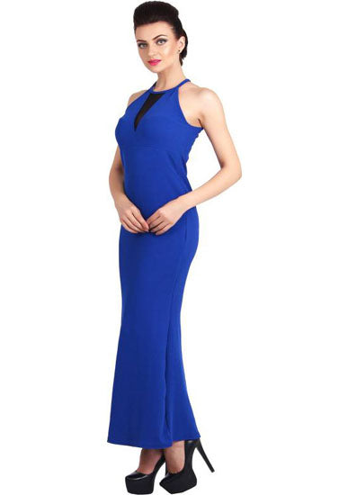 Stunning Blue Bridesmaid Sleeveless High Neck Prom Gown