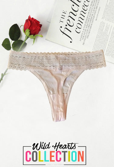 Sweetest Thing Lace V-Front Baby Pink Thong, NikkiandNaomi