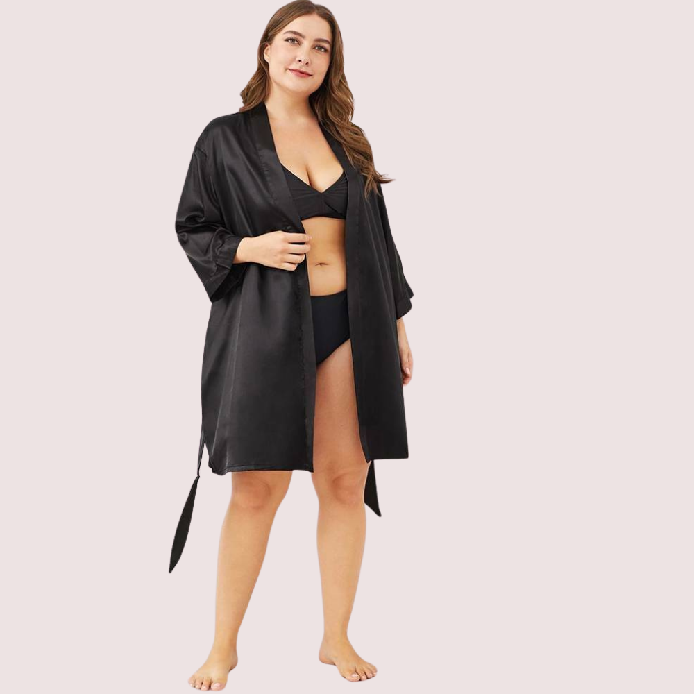 5XL-6XL Black Japanese Silk Satin Robe,,NikkiandNaomi