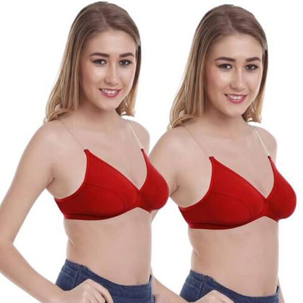 Clear Straps Red Hosiery Bras (Pack of 2), NikkiandNaomi