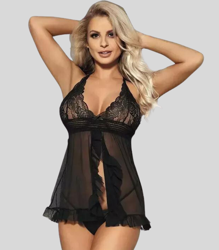 Seductive Lace Babydoll Mini Nightwear Dress, NikkiandNaomi