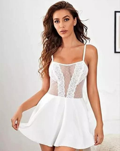 Pure Elegance White Lace Babydoll Nightwear, NikkiandNaomi