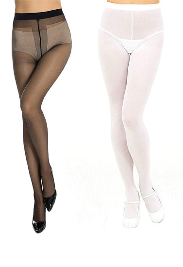 White black pantyhose soft seam women tights (Pack of 2)