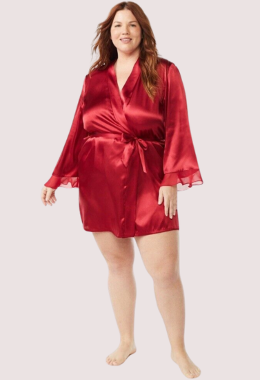 5XL-6XL Maroon Japanese Silk Satin Robe,,NikkiandNaomi