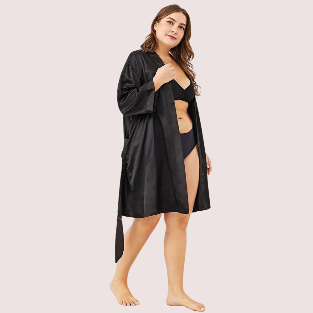 5XL-6XL Black Japanese Silk Satin Robe,,NikkiandNaomi