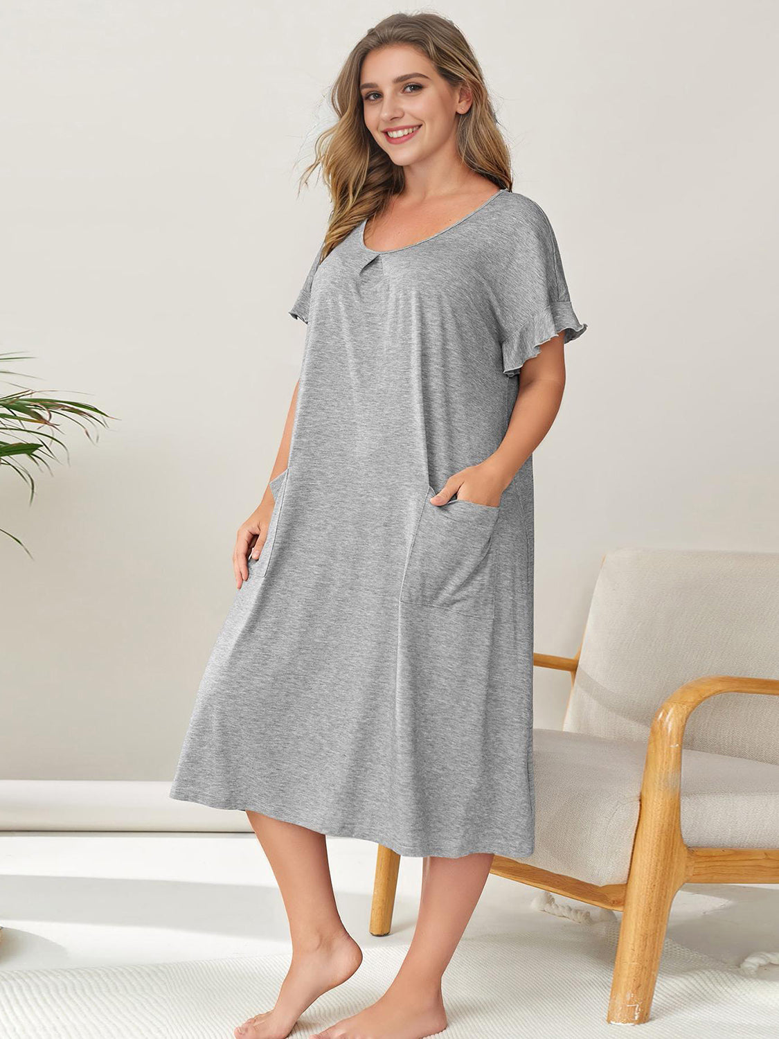 Plus Size Round Neck Short Sleeve Lounge Dress, NikkiandNaomi