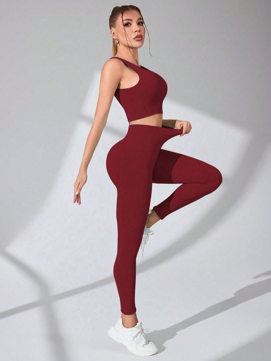 Scoop Neck Wide Strap Top and Pants Active Set, NikkiandNaomi