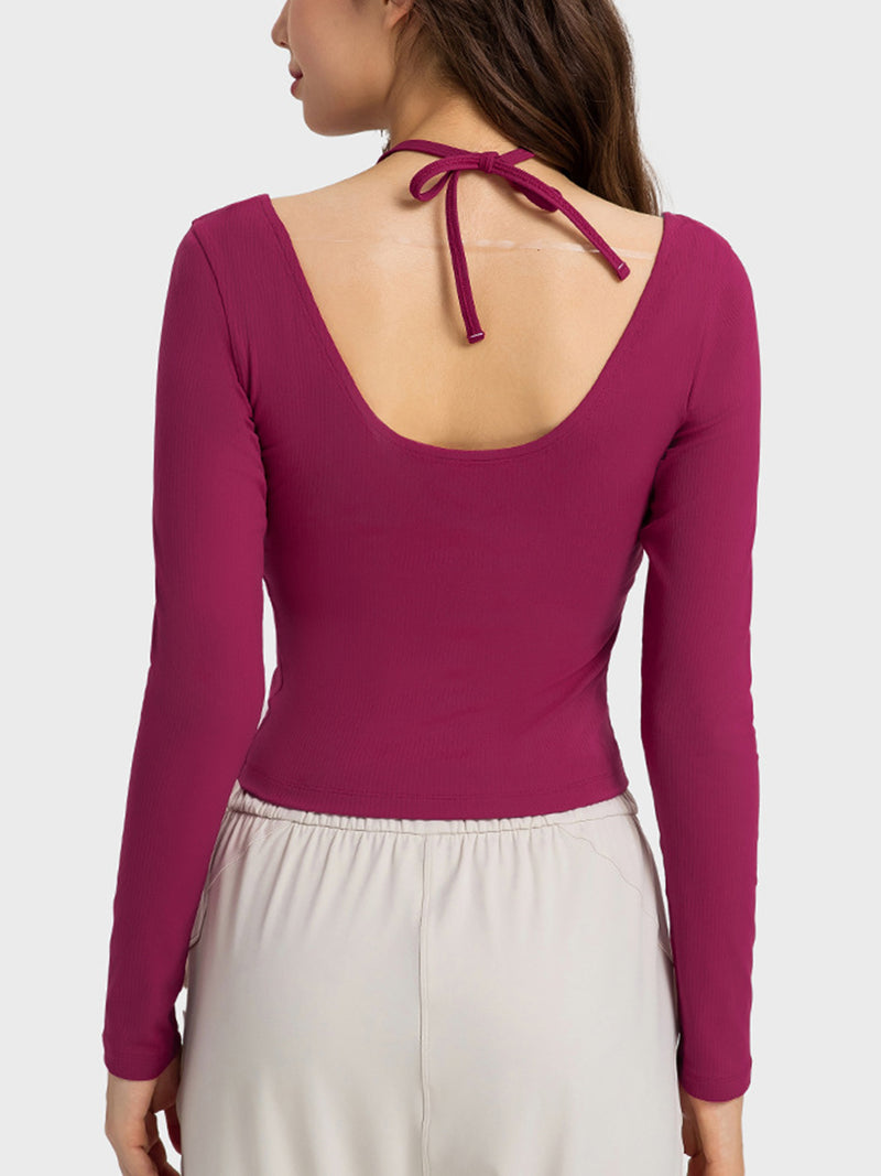 Millennia Halter Neck Long Sleeve Sporty Top, NikkiandNaomi