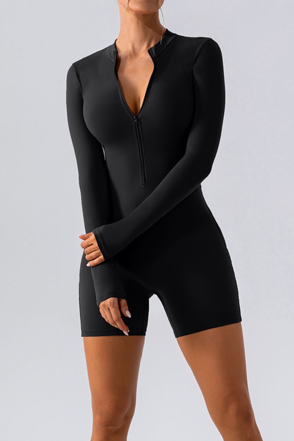 Half Zip Long Sleeve Active Romper, NikkiandNaomi