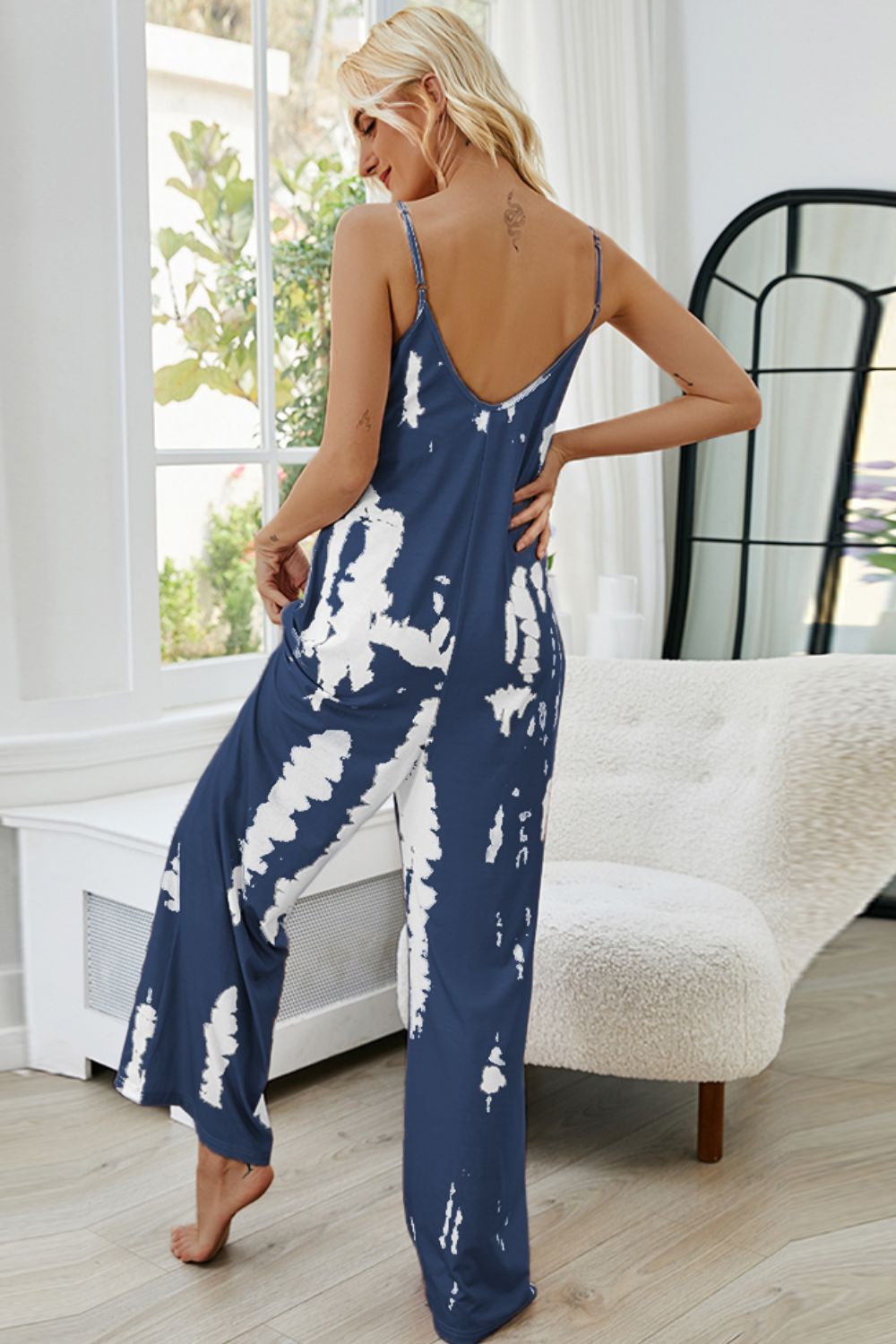 Shiny Tie-Dye Spaghetti Strap Jumpsuit with Pockets, NikkiandNaomi