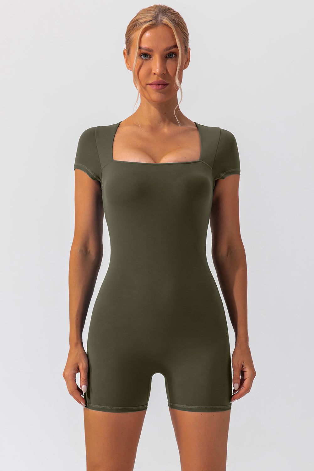 Square Neck Cap Sleeve Active Romper, NikkiandNaomi