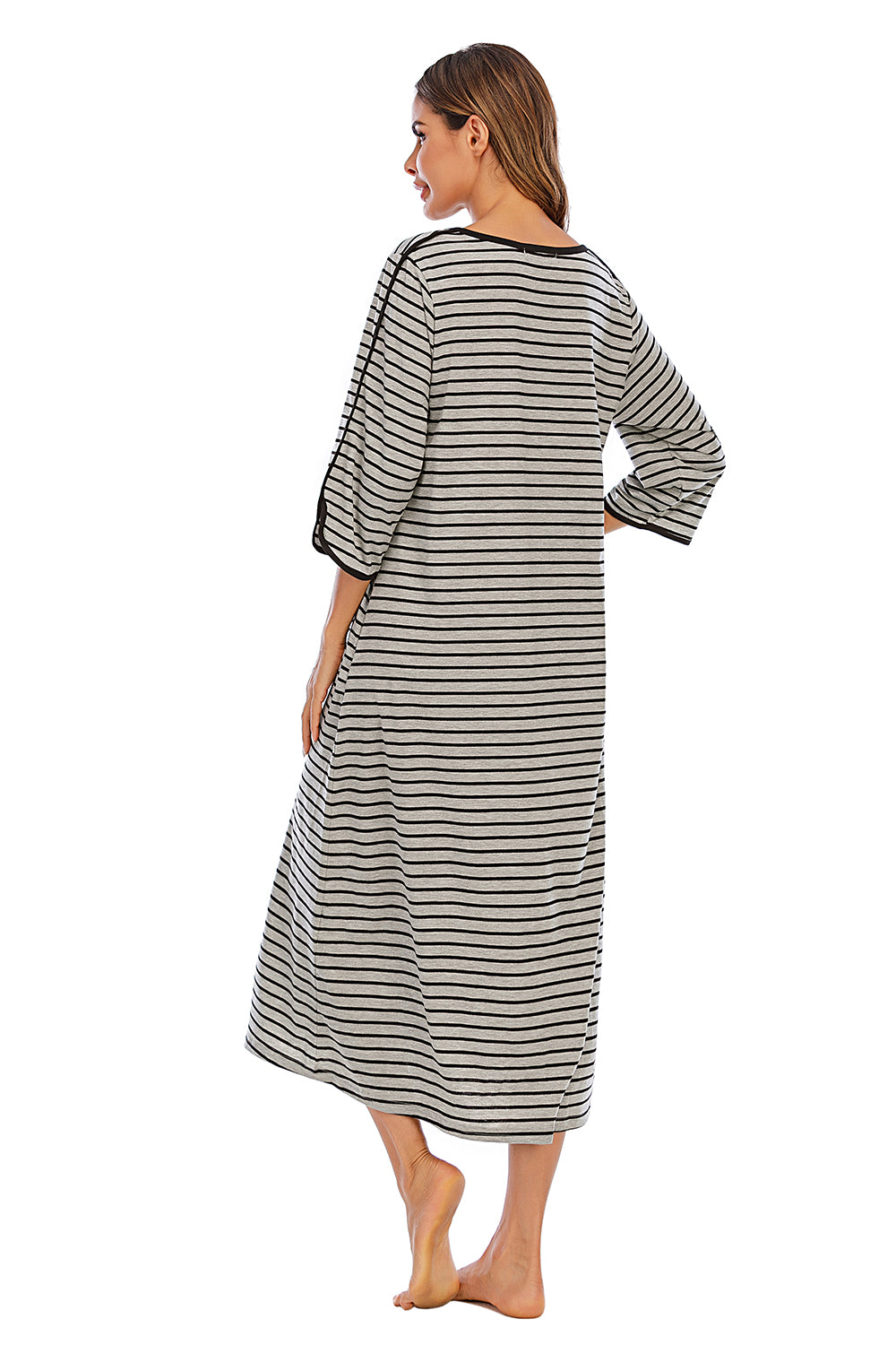 Round Neck Three-Quarter Sleeve Midi Night Dress, NikkiandNaomi