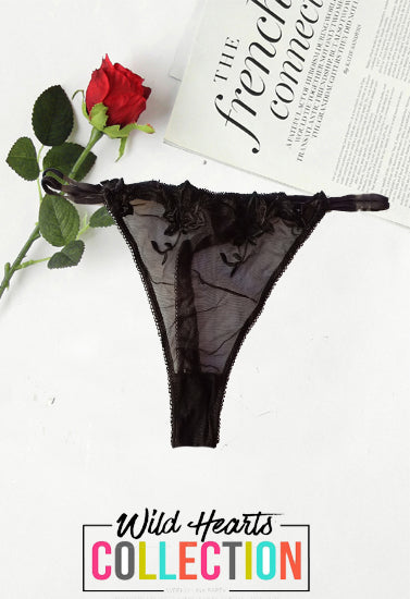 Luxury floral Embroidered Black Thong