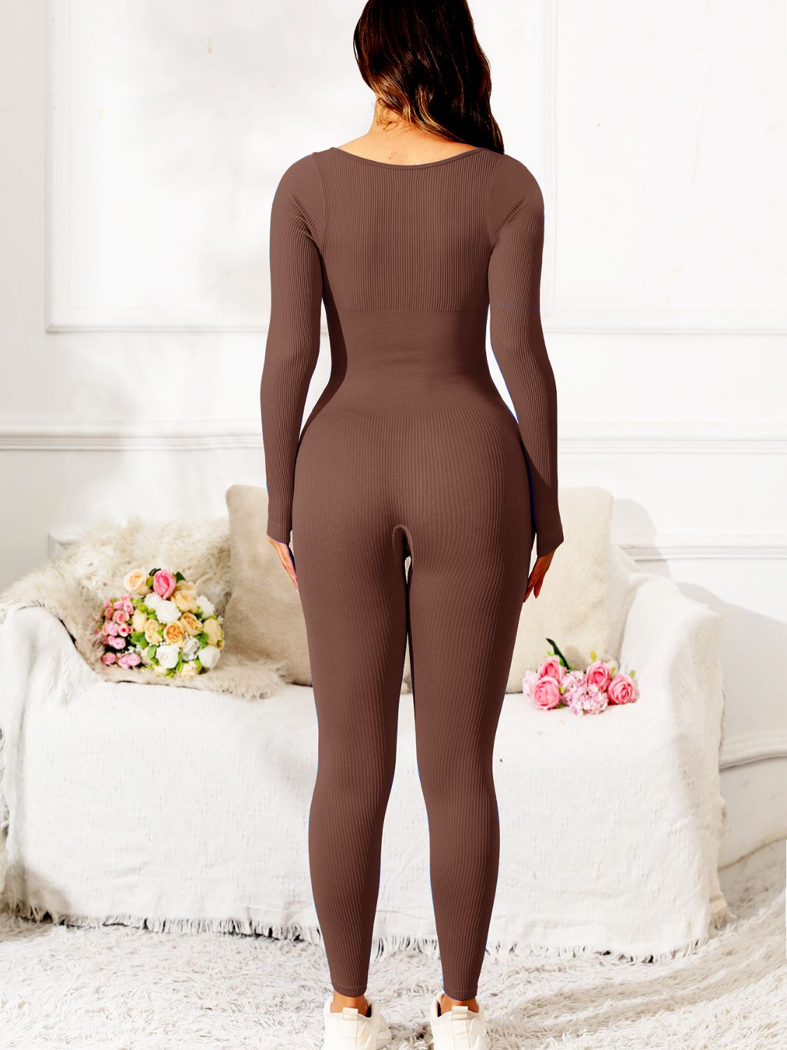 Scoop Neck Long Sleeve Active Jumpsuit, NikkiandNaomi