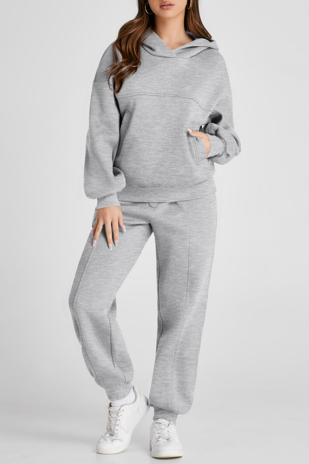 Dropped Shoulder Long Sleeve Hoodie and Pants Active Set, NikkiandNaomi