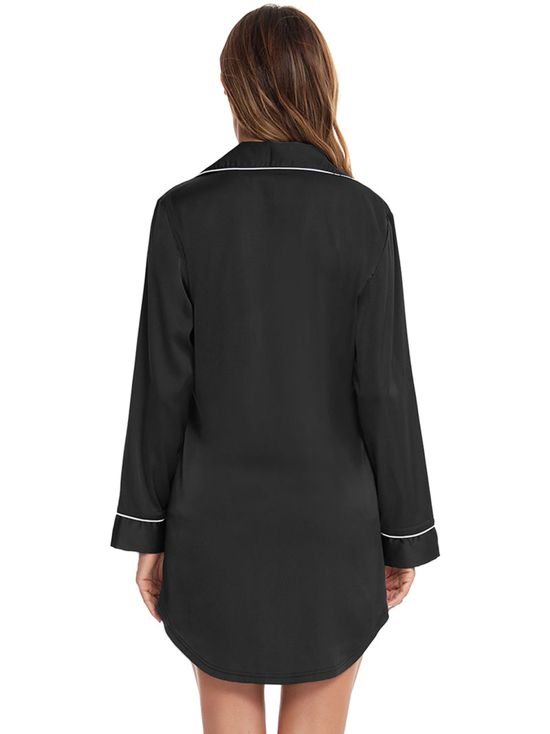 Button Up Lapel Collar Night Dress with Pocket, NikkiandNaomi