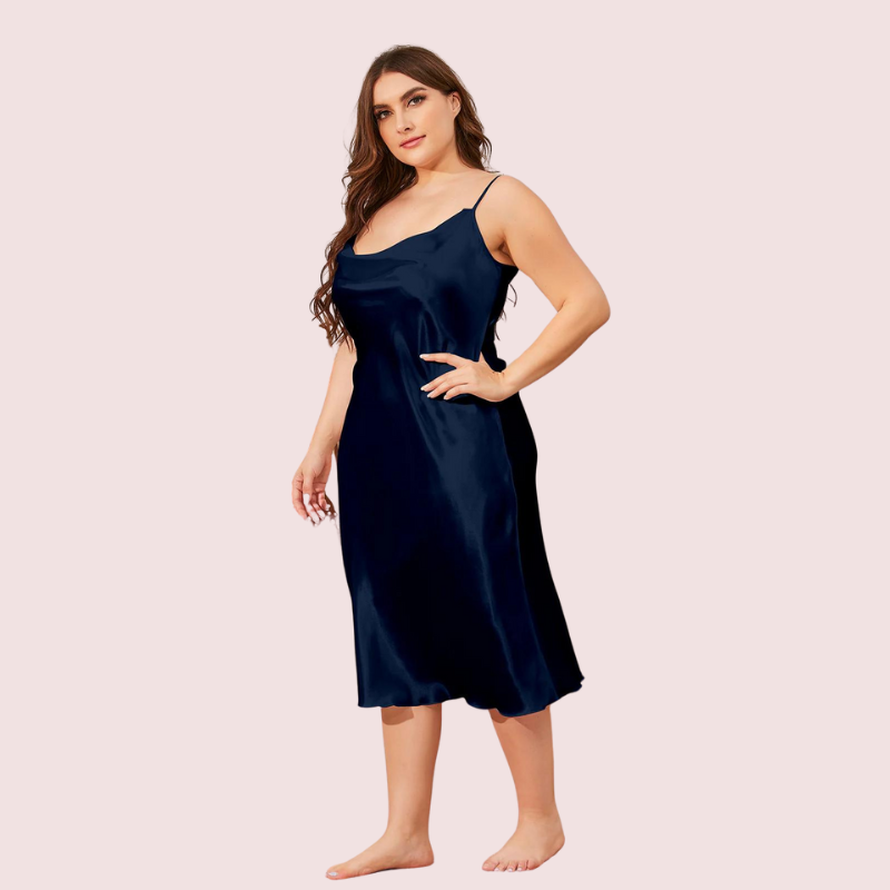 4XL 5XL Plus Size Satin Cowl Neck Dress,,NikkiandNaomi