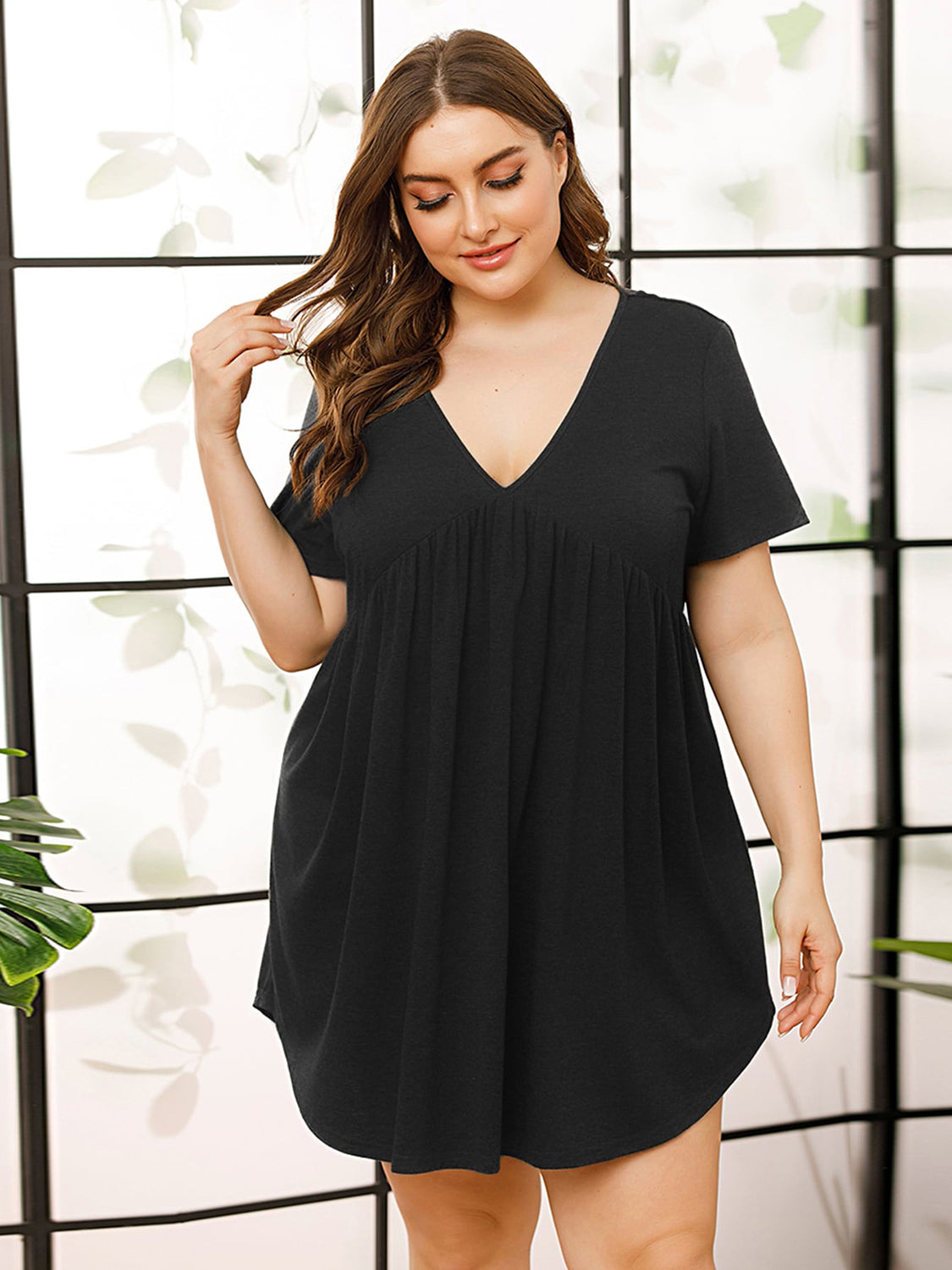 V-Neck Short Sleeve Lounge Dress, NikkiandNaomi