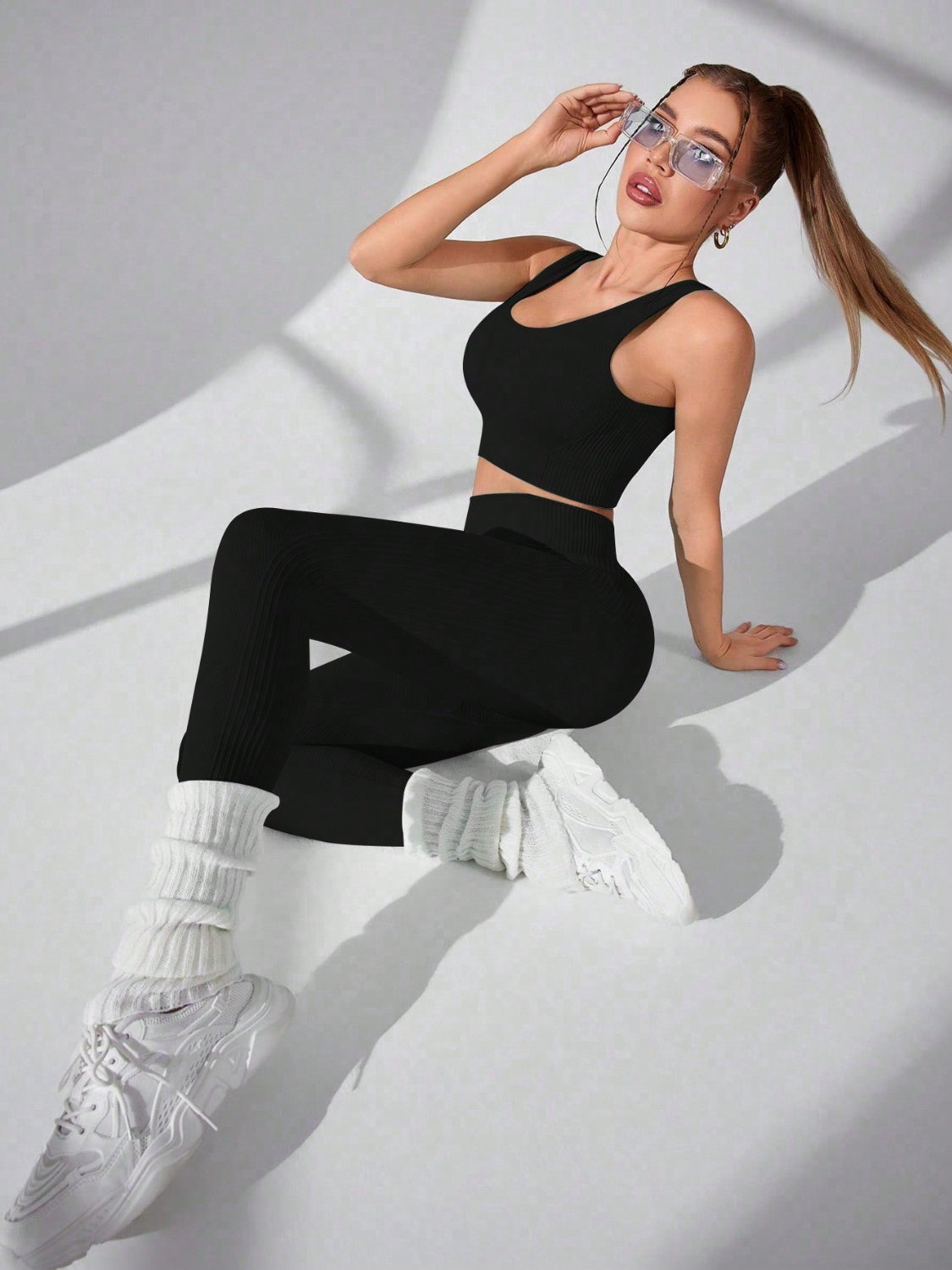 Scoop Neck Wide Strap Top and Pants Active Set, NikkiandNaomi