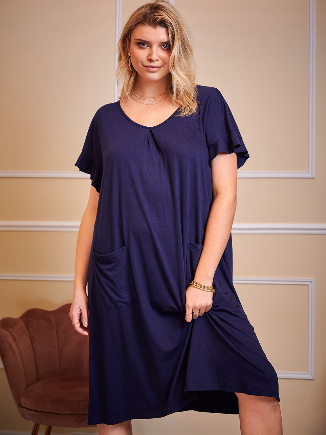 Plus Size Round Neck Short Sleeve Lounge Dress, NikkiandNaomi