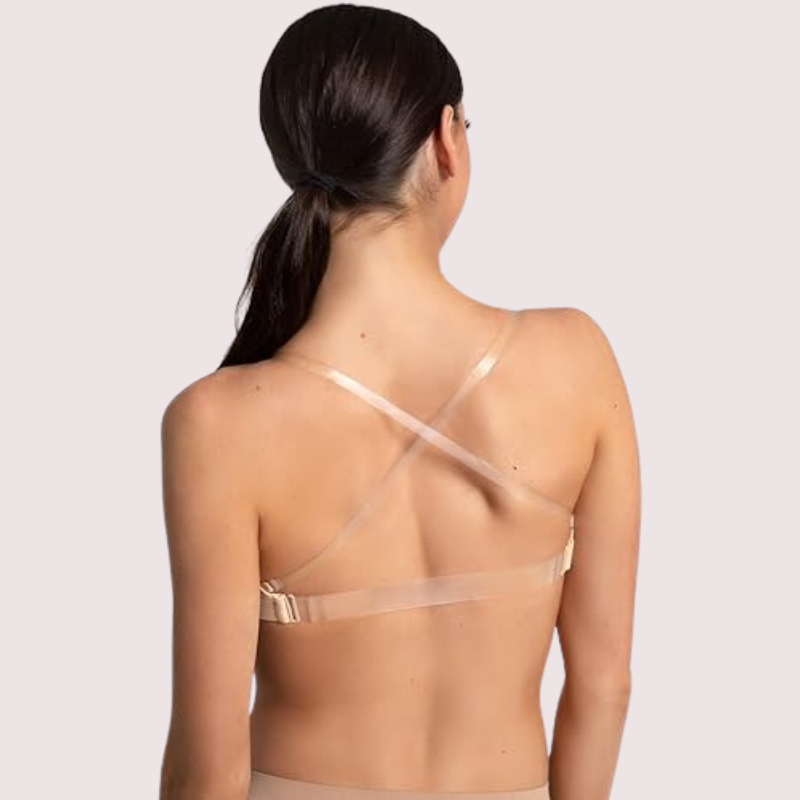 Sexy Tube Bandeau Bra with Transparent Straps in Nude, NikkiandNaomi