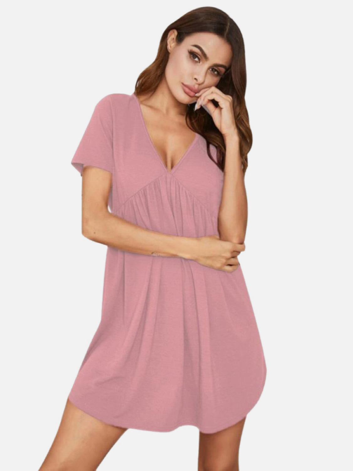 V-Neck Short Sleeve Lounge Dress, NikkiandNaomi