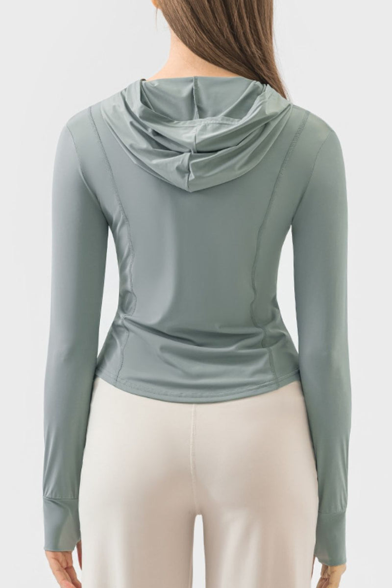 Millennia Pocketed Zip Up Hooded Long Sleeve Active Outerwear, NikkiandNaomi