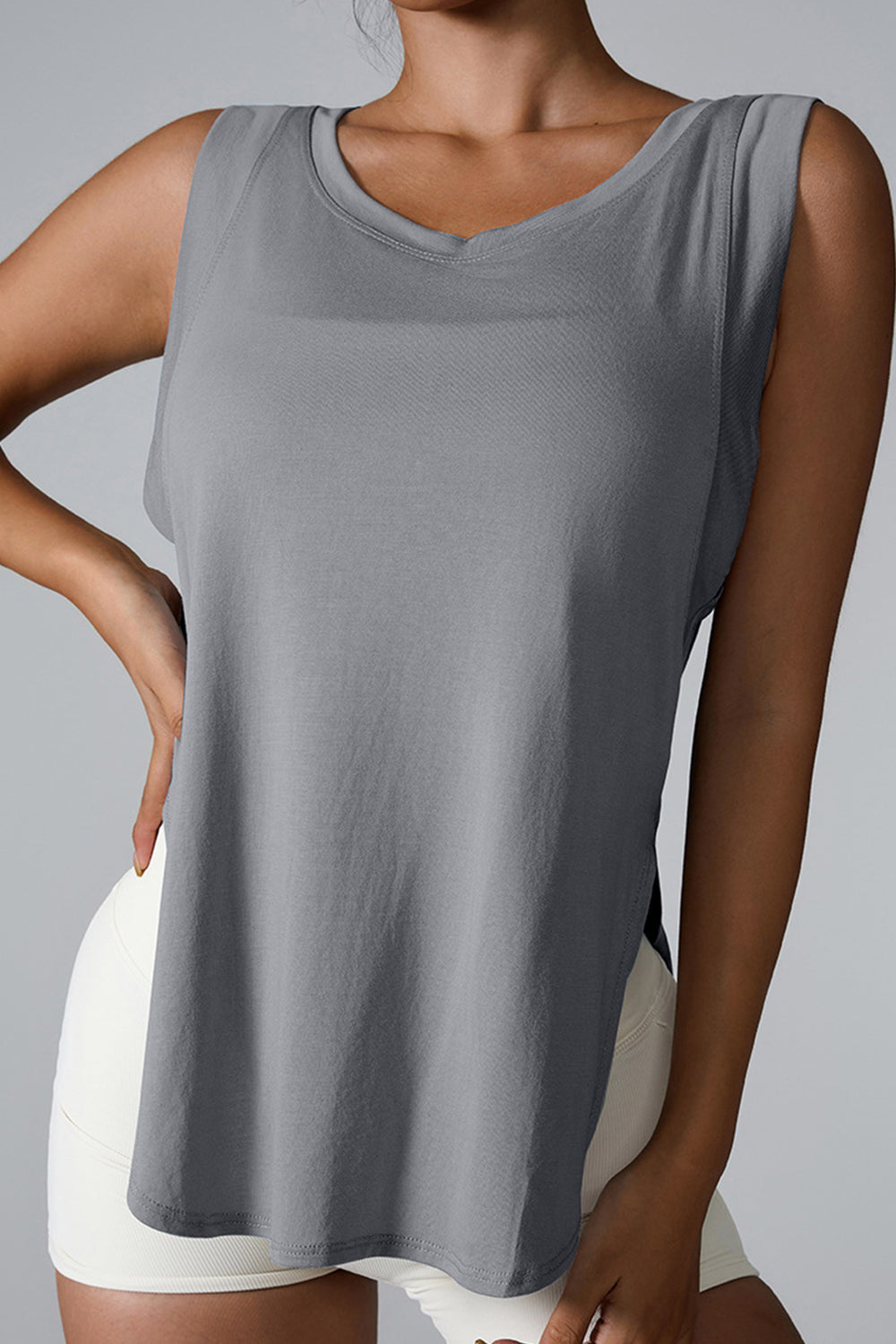 Slit Round Neck Active Tank, NikkiandNaomi