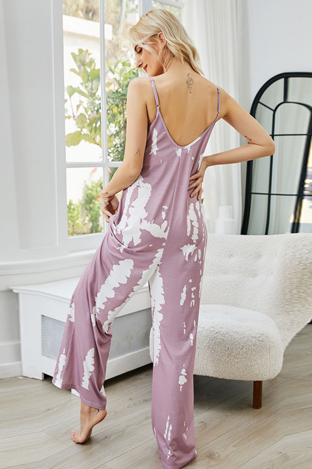 Shiny Tie-Dye Spaghetti Strap Jumpsuit with Pockets, NikkiandNaomi