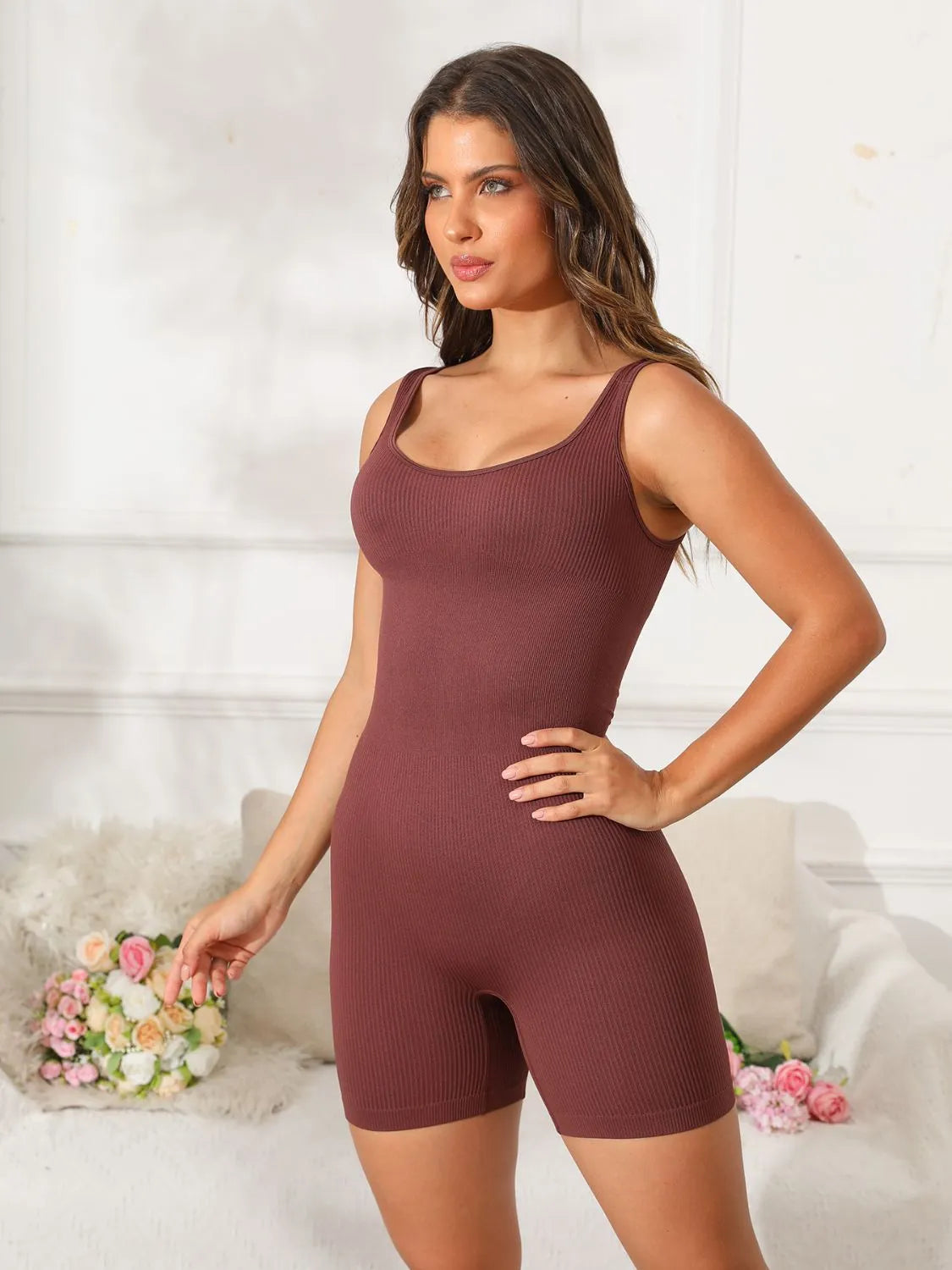 Scoop Neck Wide Strap Active Romper, NikkiandNaomi