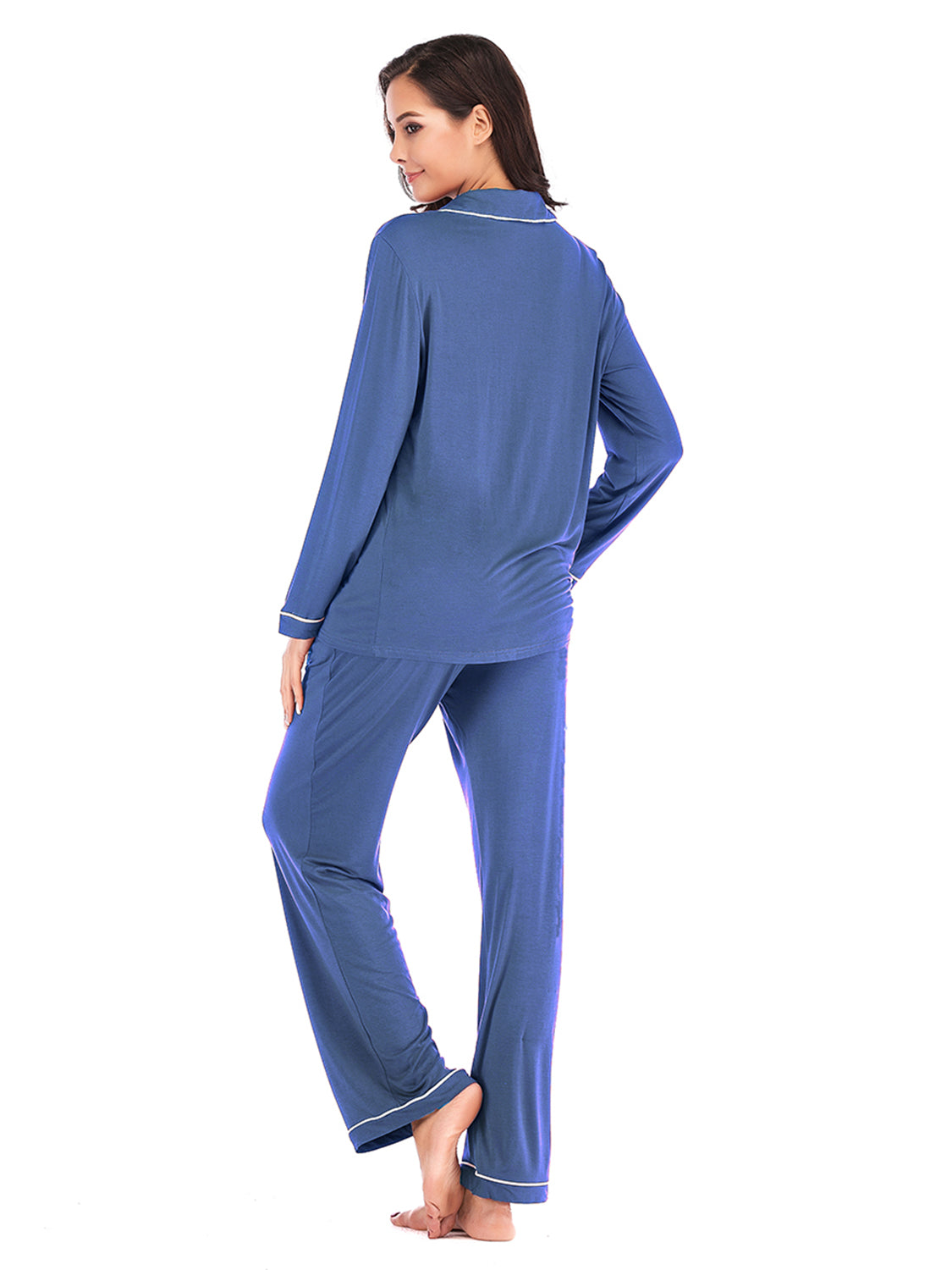 Collared Neck Long Sleeve Loungewear Set with Pockets, NikkiandNaomi