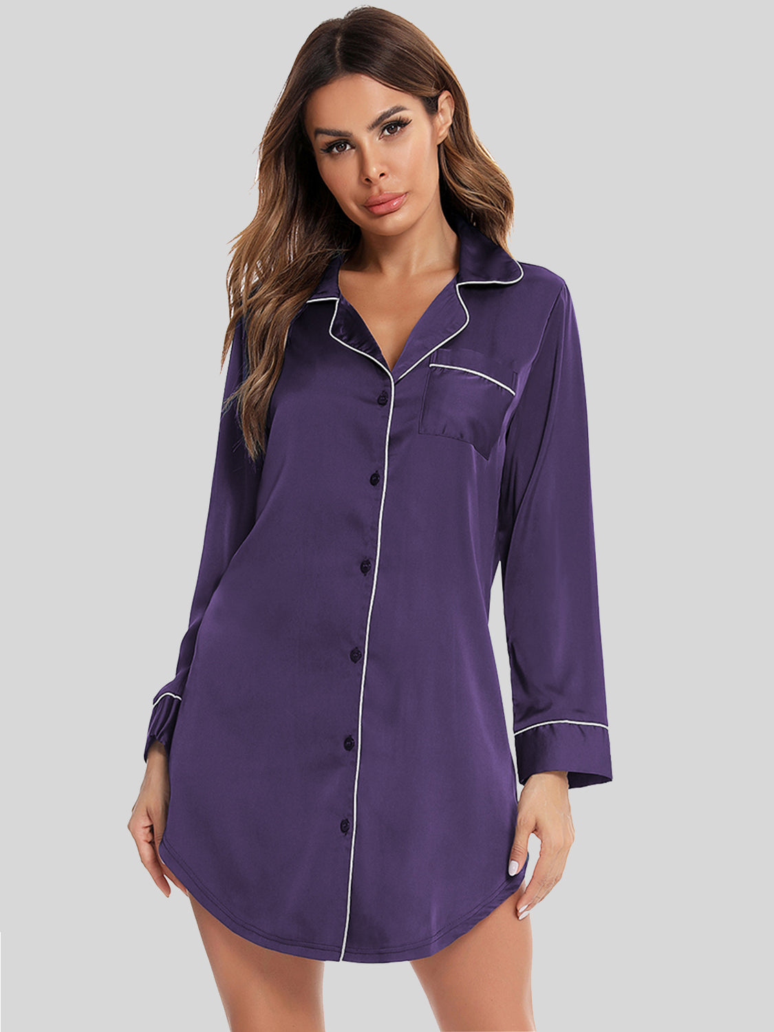 Button Up Lapel Collar Night Dress with Pocket, NikkiandNaomi