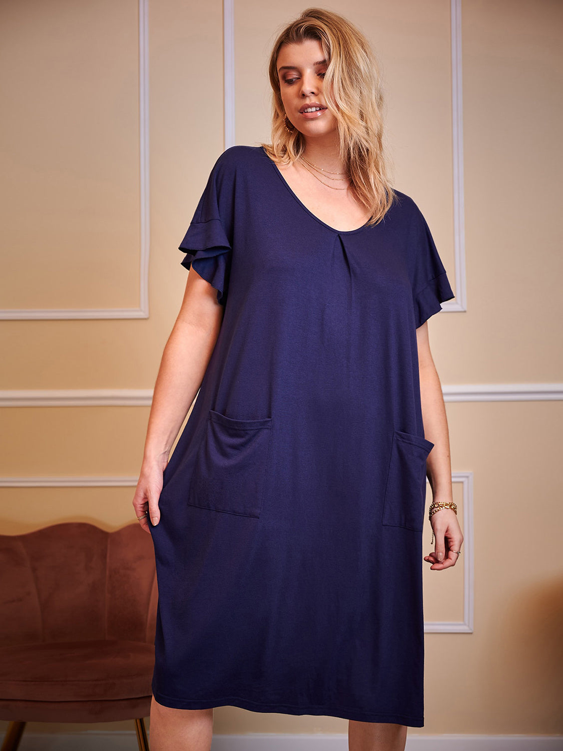 Plus Size Round Neck Short Sleeve Lounge Dress, NikkiandNaomi