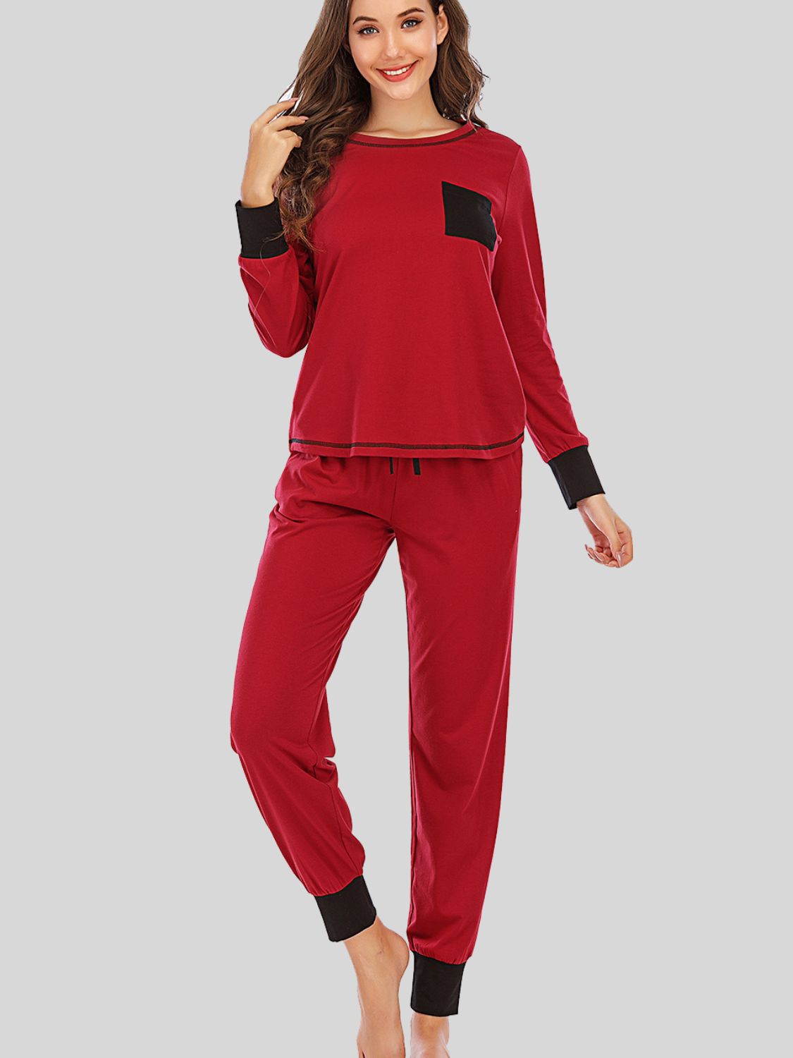 Round Neck Top and Pants Lounge Set, NikkiandNaomi