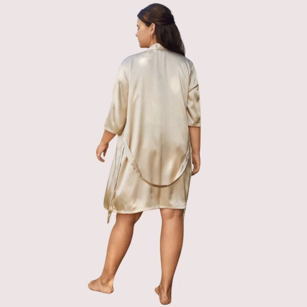 5XL-6XL Beige Silk Satin Robe,,NikkiandNaomi