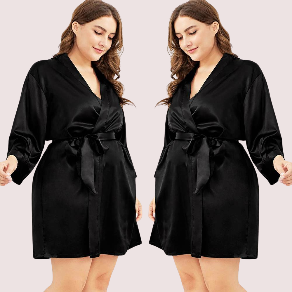 5XL-6XL Black Japanese Silk Satin Robe,,NikkiandNaomi