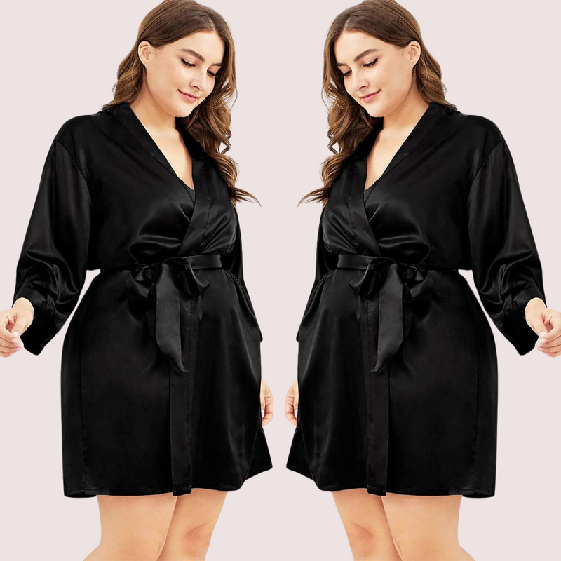 5XL-6XL Black Japanese Silk Satin Robe,,NikkiandNaomi