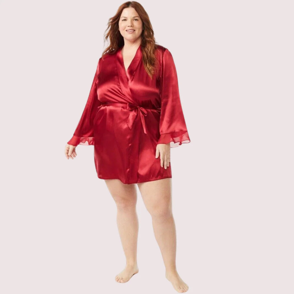 5XL-6XL Maroon Japanese Silk Satin Robe,,NikkiandNaomi