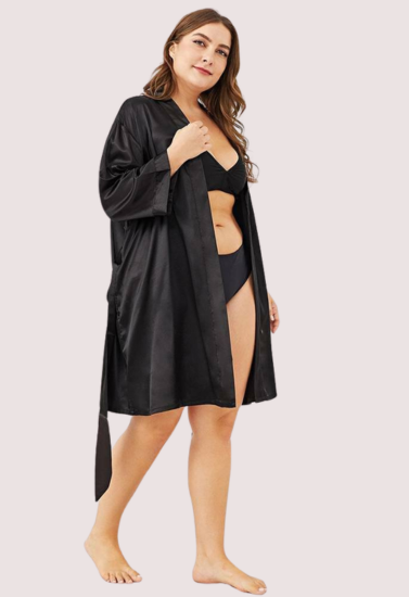 5XL-6XL Black Japanese Silk Satin Robe,,NikkiandNaomi