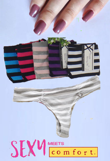 Peanuts Striped Print Thong Panties Pack of 5