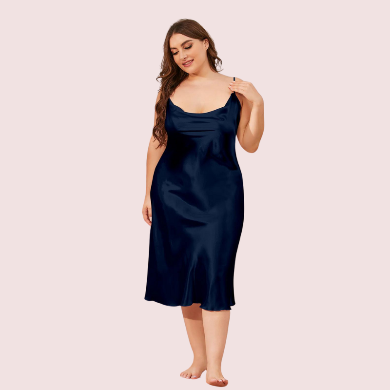 4XL 5XL Plus Size Satin Cowl Neck Dress,,NikkiandNaomi